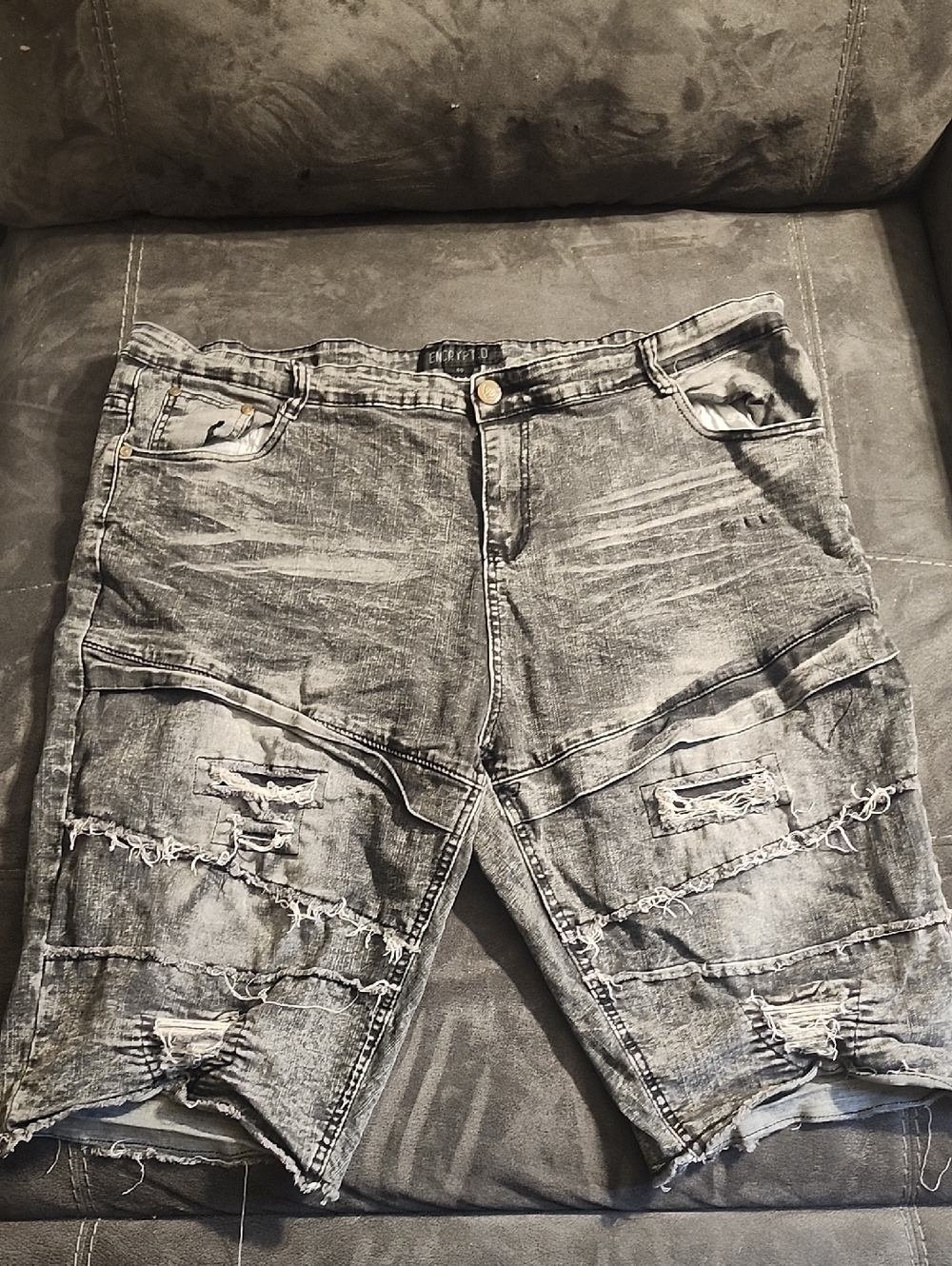 Men's Straight Distressed Denim Shorts - Gray